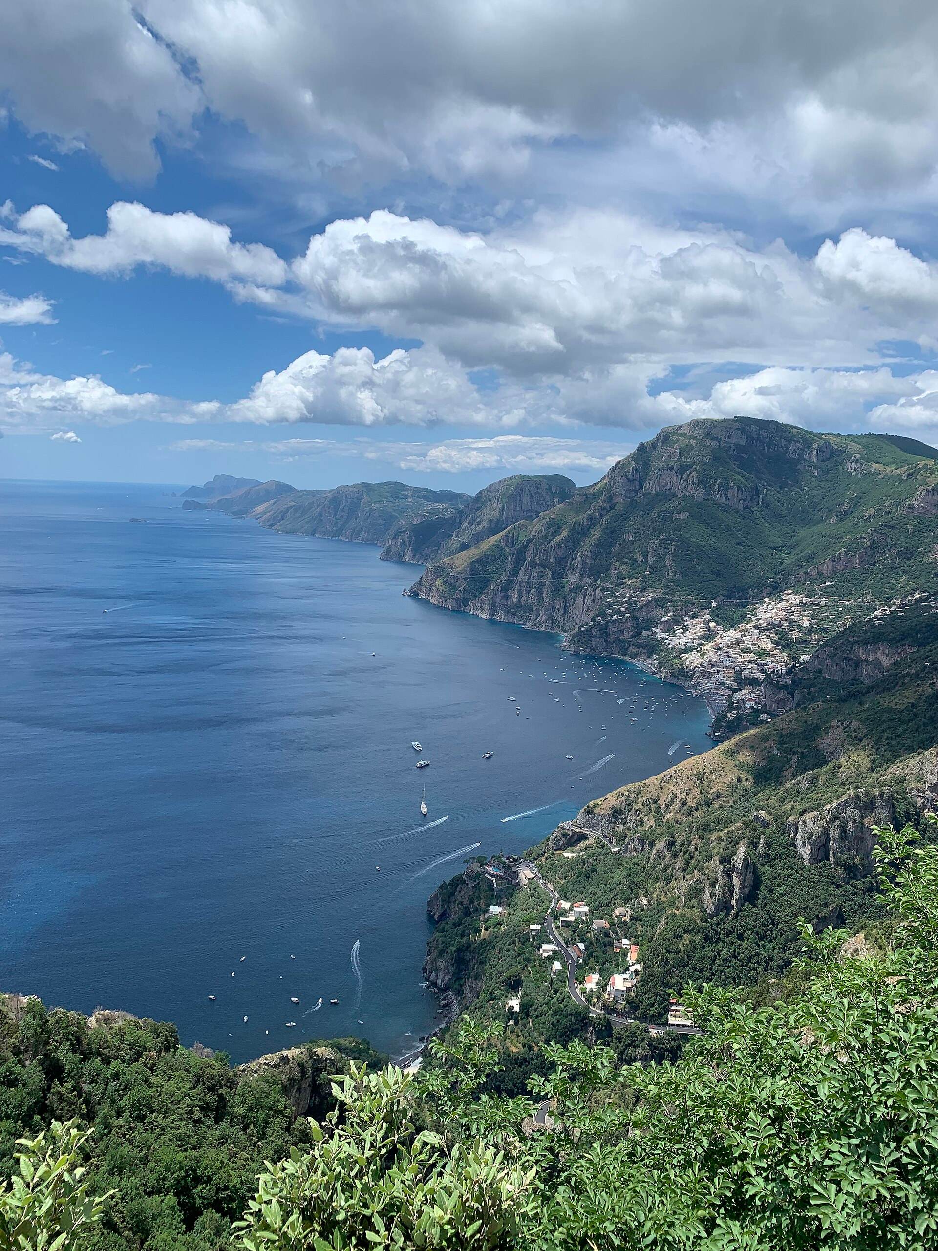 View down to Positano and the bay from the path